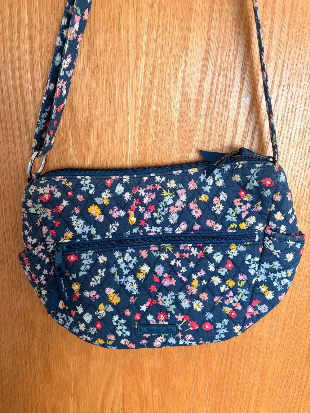 Vera Bradley Navy Quilted Crossbody with Pink, Yellow & Blue Floral Print
